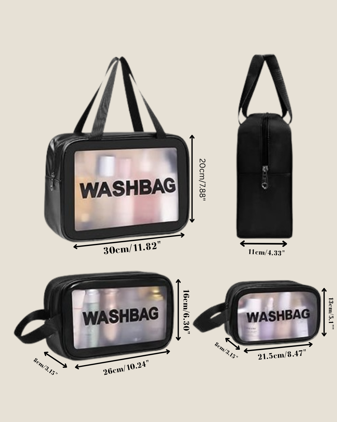 Travel Wash Bag Set of 3