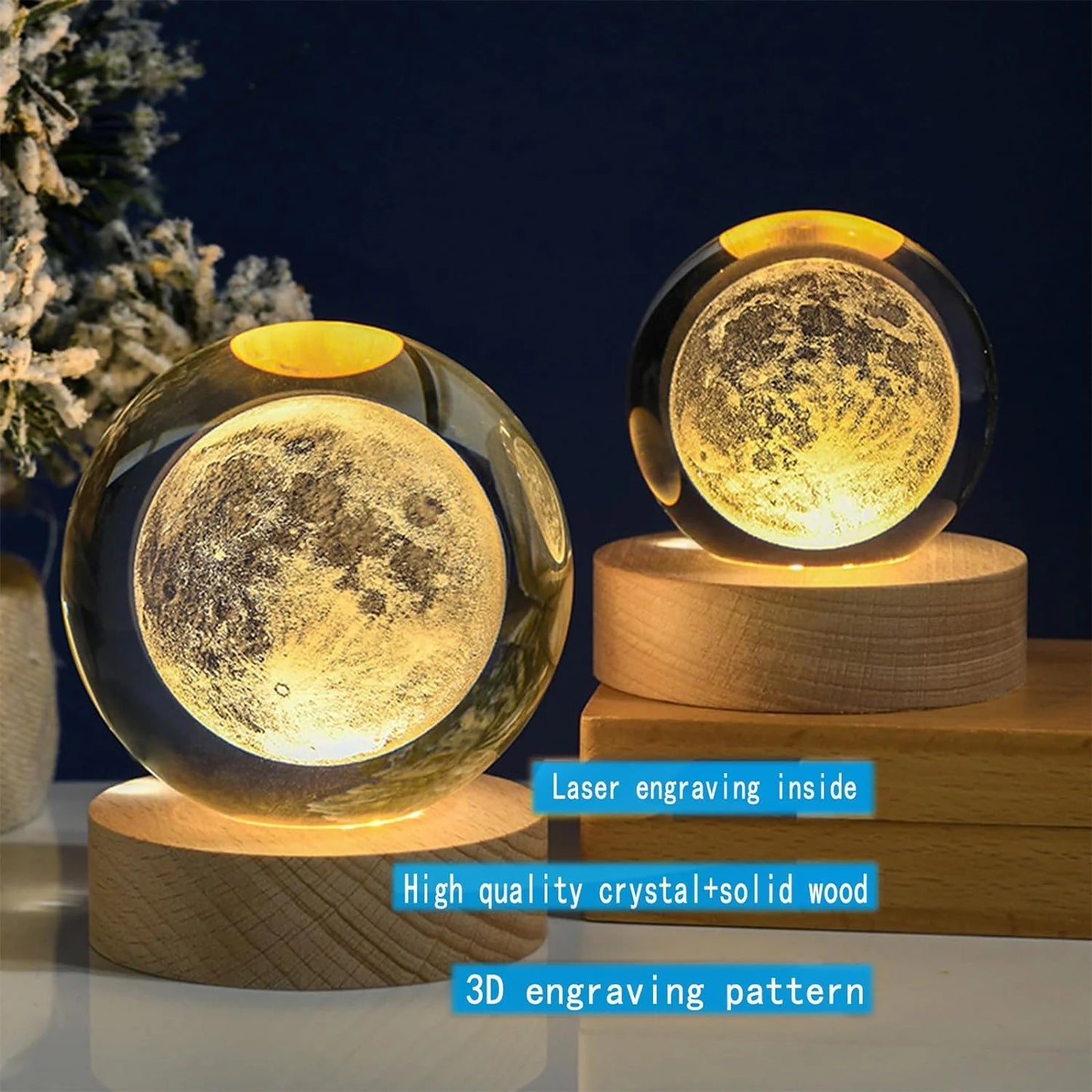 Crystal Glow Lamp with Wooden Base