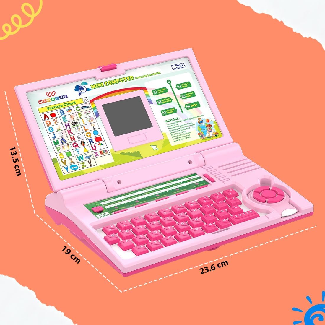 Wembley Educational Laptop for Kids Toys for 2-5 Years Learning Activity Computer Educational Toy for 3 Years Old Boy Learn Alphabet,Letter,Words,Games.