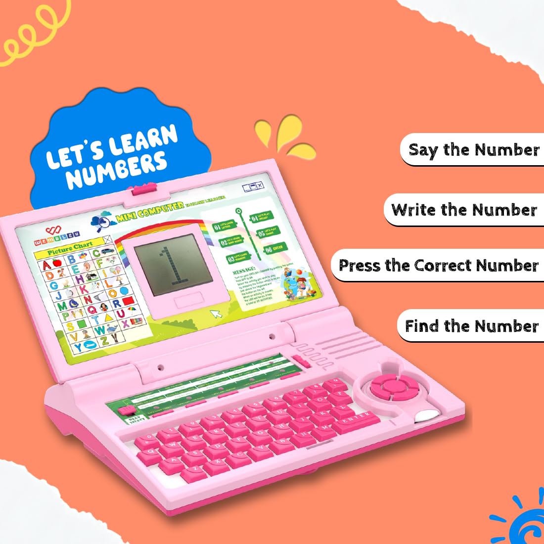 Wembley Educational Laptop for Kids Toys for 2-5 Years Learning Activity Computer Educational Toy for 3 Years Old Boy Learn Alphabet,Letter,Words,Games.
